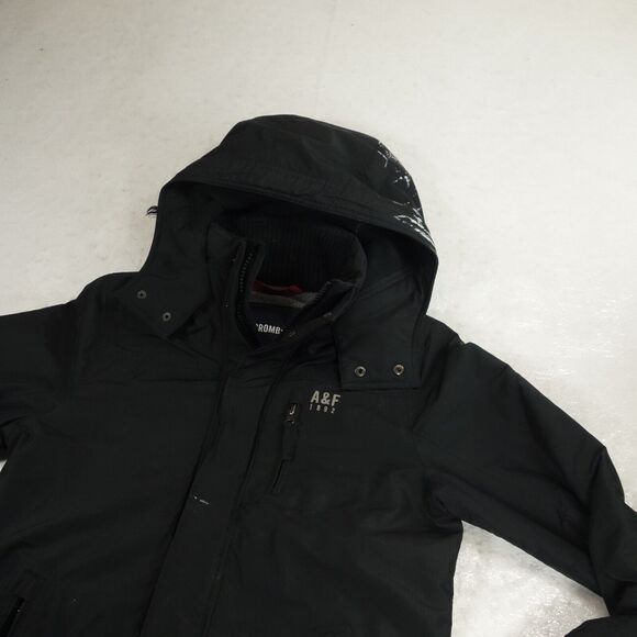 Vintage Abercrombie Fitch Jacket Medium Black Hooded Full Zip Y2K Preppy - Picture 1 of 12